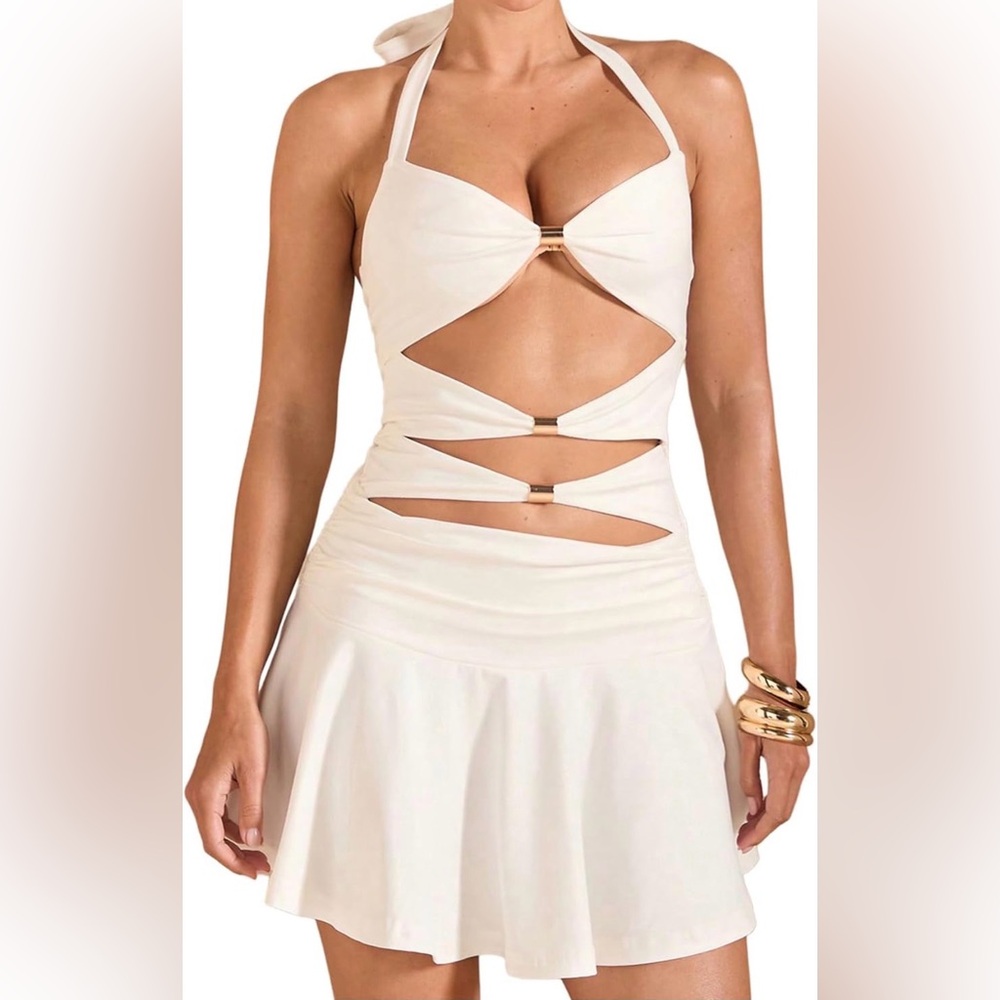Open Back Halter Dress with Cut Outs